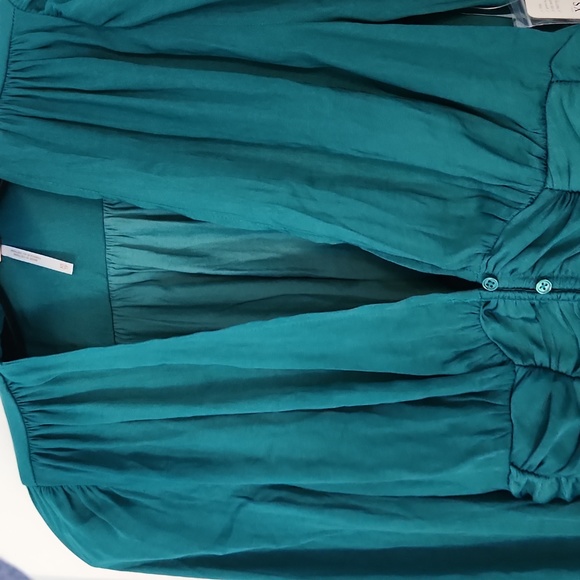 Free People, Meet Me There Ruched Button-Down Blouse, Green Balsam, Size XS, NWT - Picture 3 of 12